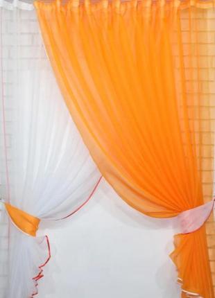 Кухонний комплект (330х170см), шторки із підв'язками "дует". колір помаранчевий з білим1 фото