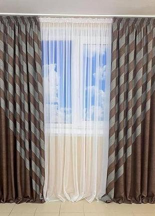 Комбіновані штори з тканини льон. колір коричневий