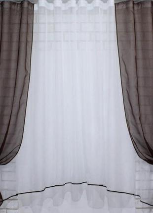 Комплект кухонних шторок із підв'язками. колір венге з білим