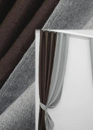 Комбіновані штори  (2шт. 1,5х2,7м) з тканини льон-блекаут. колір венге з сірим1 фото