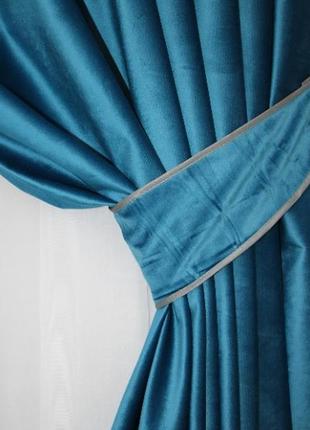 Комплект штор  (2шт. 1,5х2,75м) із тканини велюр. колір морської бірюзи2 фото