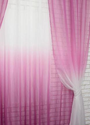 Комплект штор из батиста "омбре" цвет розовый с белым6 фото