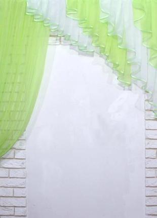 Кухонні шторки, колір салатовий з білим