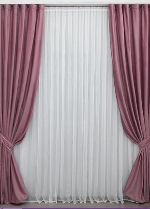 Штори в спальню, вітальню (2шт. 1,5х2,75м) із тканини велюр. колір пудровий4 фото