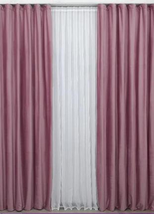 Штори в спальню, вітальню (2шт. 1,5х2,75м) із тканини велюр. колір пудровий5 фото