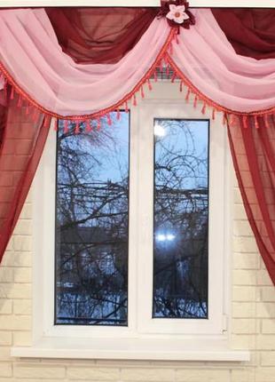 Комплект ламбрекен зі шторами на карниз 2,5 м. колір бордовий