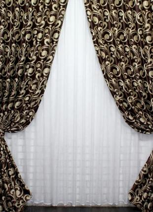 Штори (2шт. 1.5х2.7м) з тканини блекаут-софт. колір коричневий з бежевим4 фото