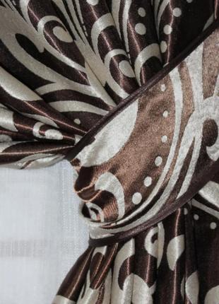 Штори (2шт. 1.5х2.7м) з тканини блекаут-софт. колір коричневий з бежевим5 фото