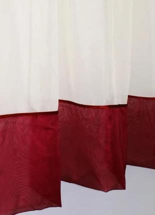 Кухонний тюль з ламбрекеном (250х170см.) на карниз 1-2м. колір бордовий з молочним2 фото