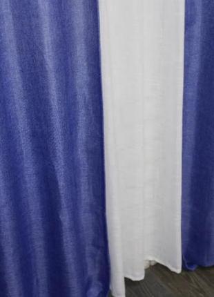 Комплект готових світлонепроникних  штор, колекція блекаут "льон мешковина", колір синій7 фото