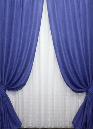 Комплект готових світлонепроникних  штор, колекція блекаут "льон мешковина", колір синій9 фото