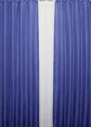 Комплект готових світлонепроникних  штор, колекція блекаут "льон мешковина", колір синій4 фото