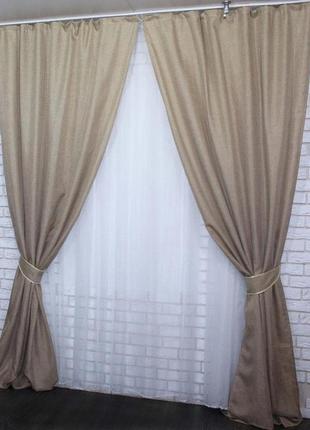 Ткань для штор лен-мешковина. цвет светло-кофейный2 фото