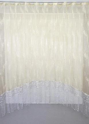 Тюль арка (300х170см) жакард з мереживом. колір бежевий з білим