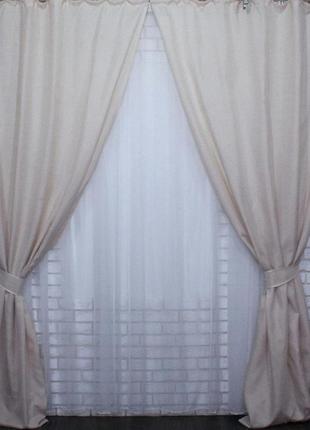 Ткань для штор лен-мешковина. цвет бежевый1 фото
