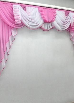 Ламбрекен з шифону на карниз 2,5 м. колір рожевий з білим