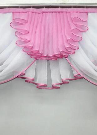 Ламбрекен з шифону на карниз 2,5 м. колір рожевий з білим