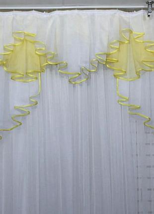 Ламбрекен на карниз 1.5 метра 093 л, колір білий із жовтим