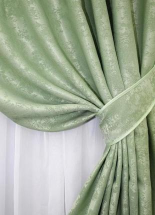 Штори в вітальню з тканини жакард "sultan хо" туреччина. колір оливковий