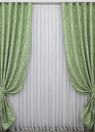 Штори в вітальню з тканини жакард "sultan хо" туреччина. колір оливковий