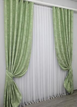 Штори в вітальню з тканини жакард "sultan хо" туреччина. колір оливковий