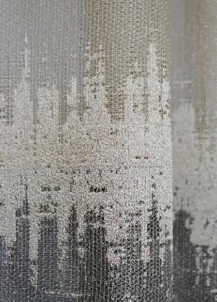 Тюль жакард, колекція "greta", бежевий з графітовим4 фото