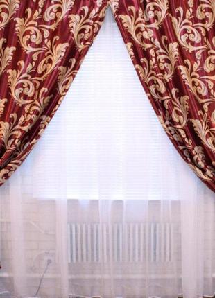 Комплект готовых штор блекаут, "лилия". цвет бордовый 062ш (а )4 фото