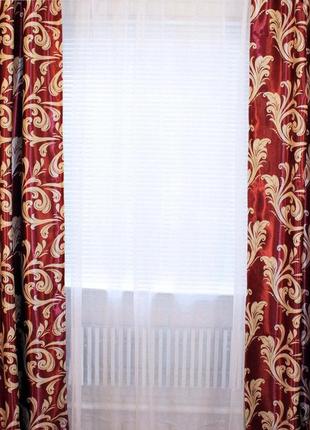 Комплект готовых штор блекаут, "лилия". цвет бордовый 062ш (а )3 фото