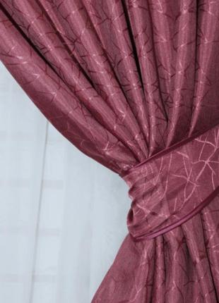 Шторна тканина жаккард, колекція "саванна", висота 2,8 м. колір бордовий