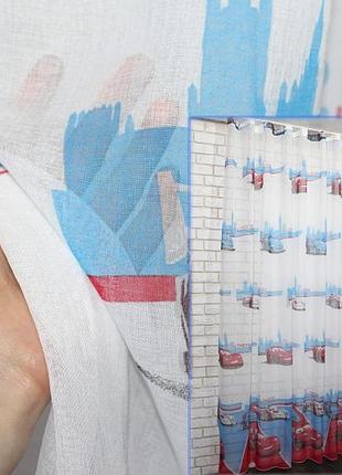 Тюль батист с принтом "тачки маквин". цвет белый с разноцветным принтом