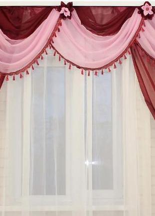 Комплект ламбрекен зі шторами на карниз 3 м. колір бордовий