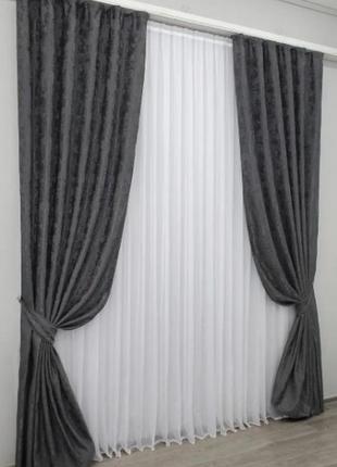 Комплект вишуканих штор (2 шт. 1.5х2,7м) жакард sultan yl, туреччина. колір графітовий2 фото