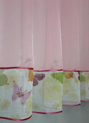 Кухонний (245х170см) комплект тюль з ламбрекеном. колір рожевий з різнокольоровим принтом3 фото