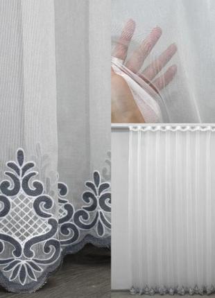 Тюль з натуральної тканини бамбук. колір молочний з сірим