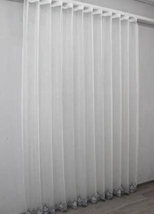 Тюль з натуральної тканини бамбук. колір молочний з сірим2 фото