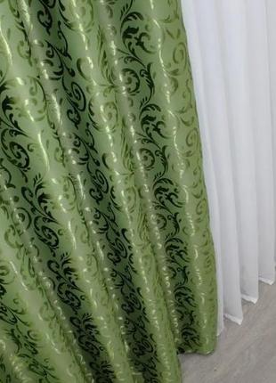 Комплект штор в вітальню, спальню, дитячу (2шт. 1,5х2,7м) блекаут. колір зелений7 фото
