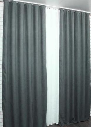 Комплект (2шт. 1х3,м.) штор із тканини мікровелюр "petek-люкс", туреччина. колір графітовий2 фото