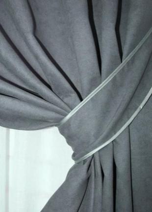 Комплект (2шт. 1х3,м.) штор із тканини мікровелюр "petek-люкс", туреччина. колір графітовий4 фото