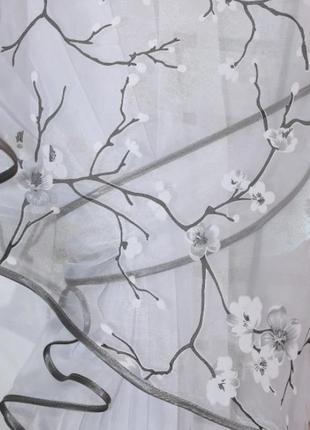 Кухонний комплект (300х170см), шторки з підв'язками "сакура". колір сірий з білим2 фото