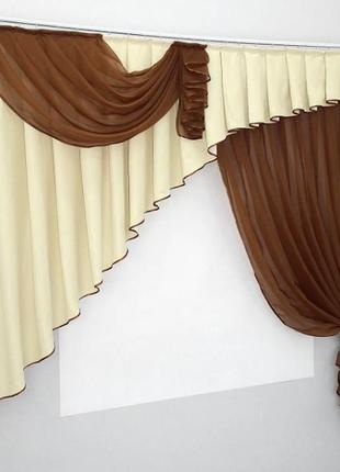 Кухонний комплект шторка та ламбрекен. колір коричневий з молочним