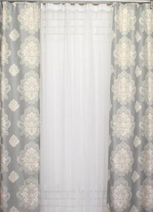 Комплект готових штор з тканини льон колекція "корона", колір сірий6 фото