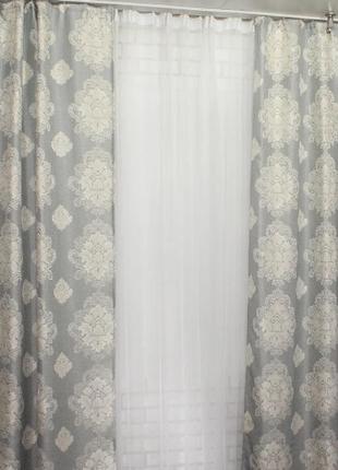 Комплект готових штор з тканини льон колекція "корона", колір сірий2 фото