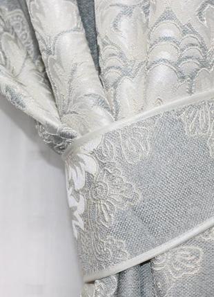 Комплект готових штор з тканини льон колекція "корона", колір сірий5 фото