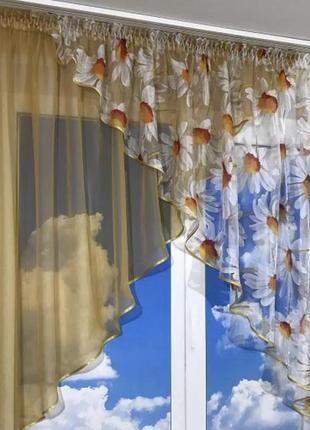Тюль ламбрекен на кухню. колір карамель