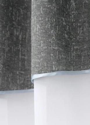 Гарні шторки на кухню з ламбрекеном (270х170см) шифон та льон. колір білий з сірим4 фото