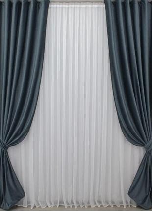 Комплект штор kadife (2 шт. 1,5х2,75м) із тканини оксамит. колір темно-синій4 фото
