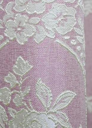 Тканина льон, колекція "корона". колір рожевий з бежевим візерунком6 фото