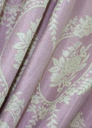 Тканина льон, колекція "корона". колір рожевий з бежевим візерунком7 фото