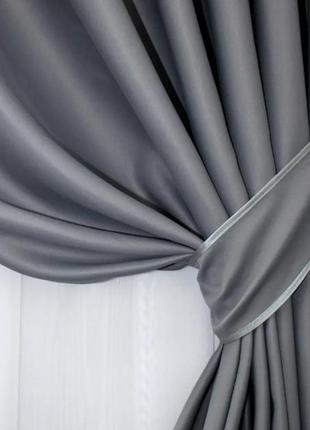 Комплект (2шт. 1,5х2,7м.) штор із тканини блекаут "bagema rvs". колір графітовий2 фото