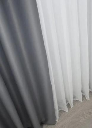 Комплект (2шт. 1,5х2,7м.) штор із тканини блекаут "bagema rvs". колір графітовий3 фото